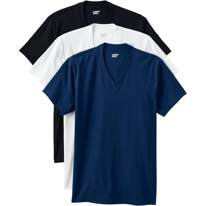 ランズエンド レディース トップス シャツ Vネック コットン Men's Lands' End Premium Cotton V-Neck Tee - 3 Pack Multi マルチカラー