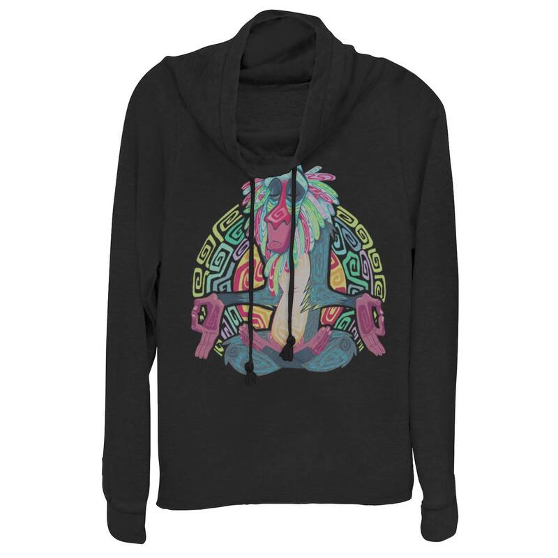 ウォルトディズニー レディース トップス プルオーバー グラフィック Disney\u0027s Lion King Rafiki Meditation Juniors\u0027 Cowlneck Graphic Lightweight Long Sleeve Black 黒いこと