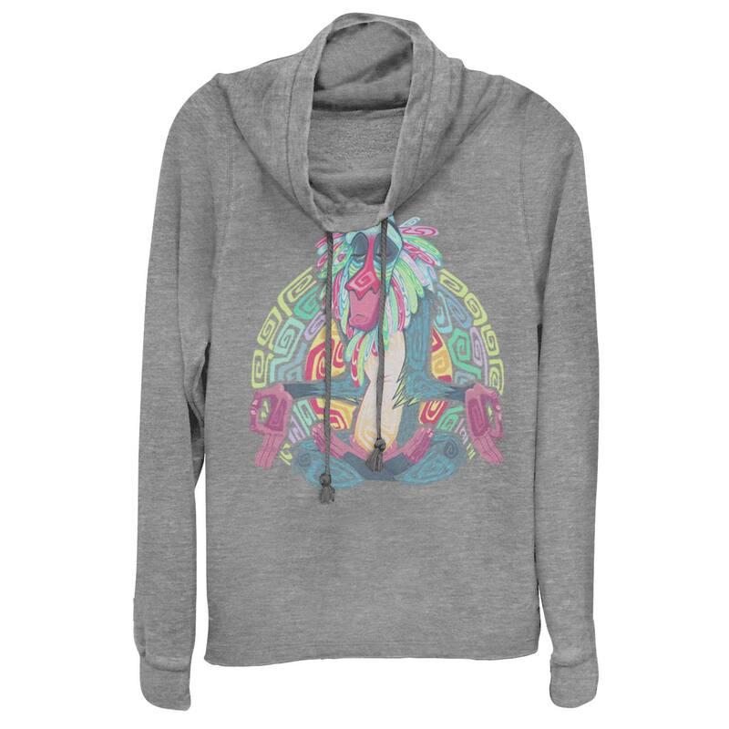 ウォルトディズニー レディース トップス プルオーバー グラフィック Disney\u0027s Lion King Rafiki Meditation Juniors\u0027 Cowlneck Graphic Lightweight Long Sleeve Gray Heather 薄墨色