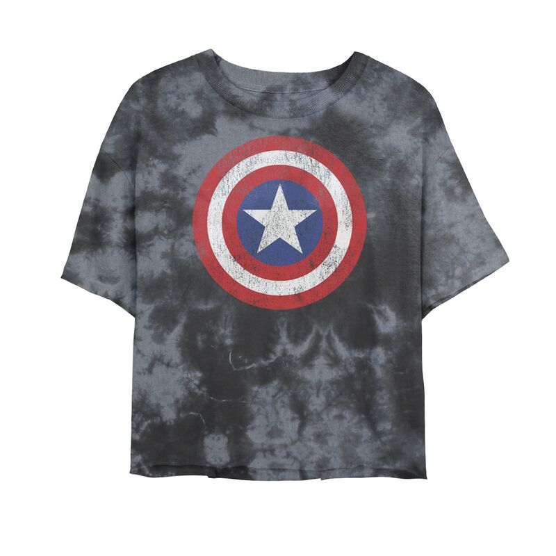 アニメキャラクター レディース トップス Tシャツ キャップ ロゴ Licensed Character Juniors' Marvel Captain America Shield Logo Tee Black Charcoal ブラック
