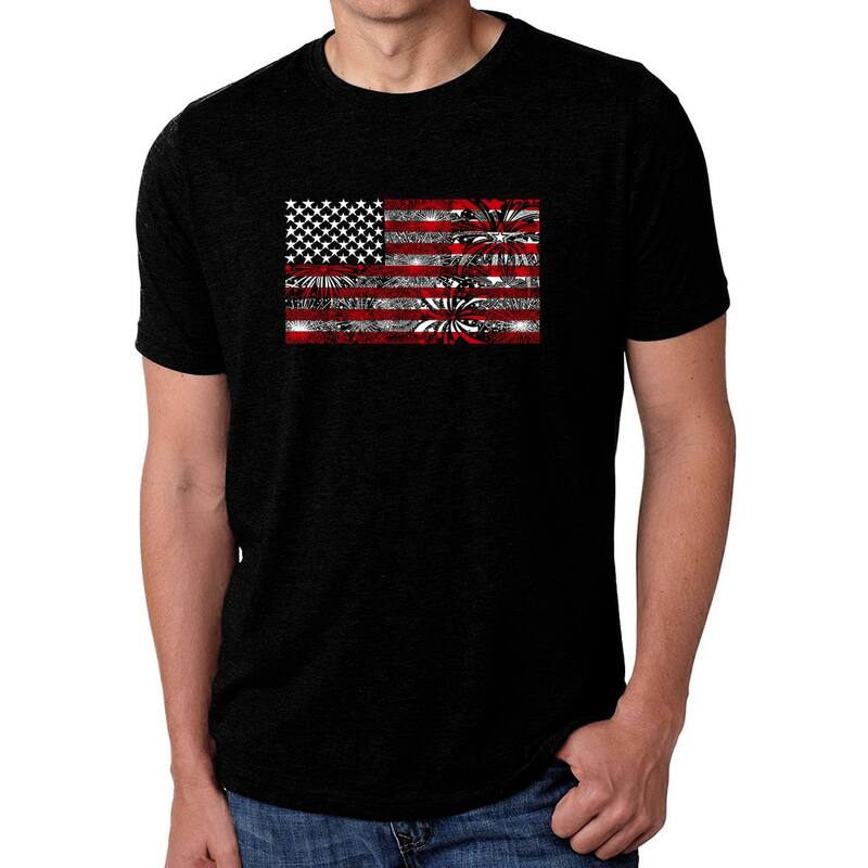 エルエーポップアート レディース トップス Tシャツ LA Pop Art Fireworks American Flag - Men's Premium Blend Word Art-Shirt Black ブラック