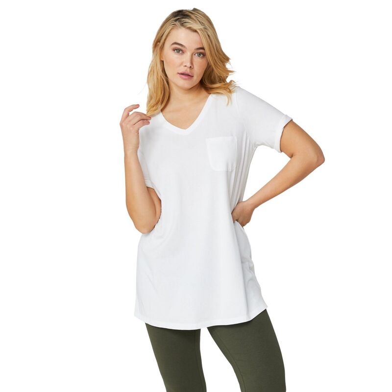 Ellos レディース トップス Tシャツ Vネック プラスサイズ ニット ellos Plusize Stretch Knit V-Neck Short Sleeve Chest Pocketunic White ホワイト