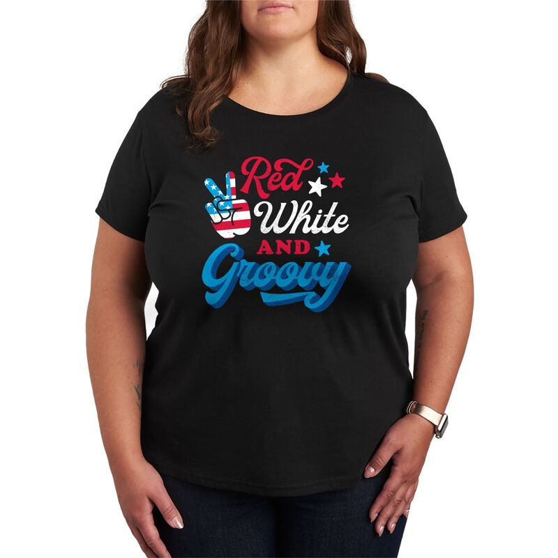 アニメキャラクター レディース トップス Tシャツ プラスサイズ グラフィック Licensed Character Plusize Red White & Groovy Graphic Tee Black ブラック