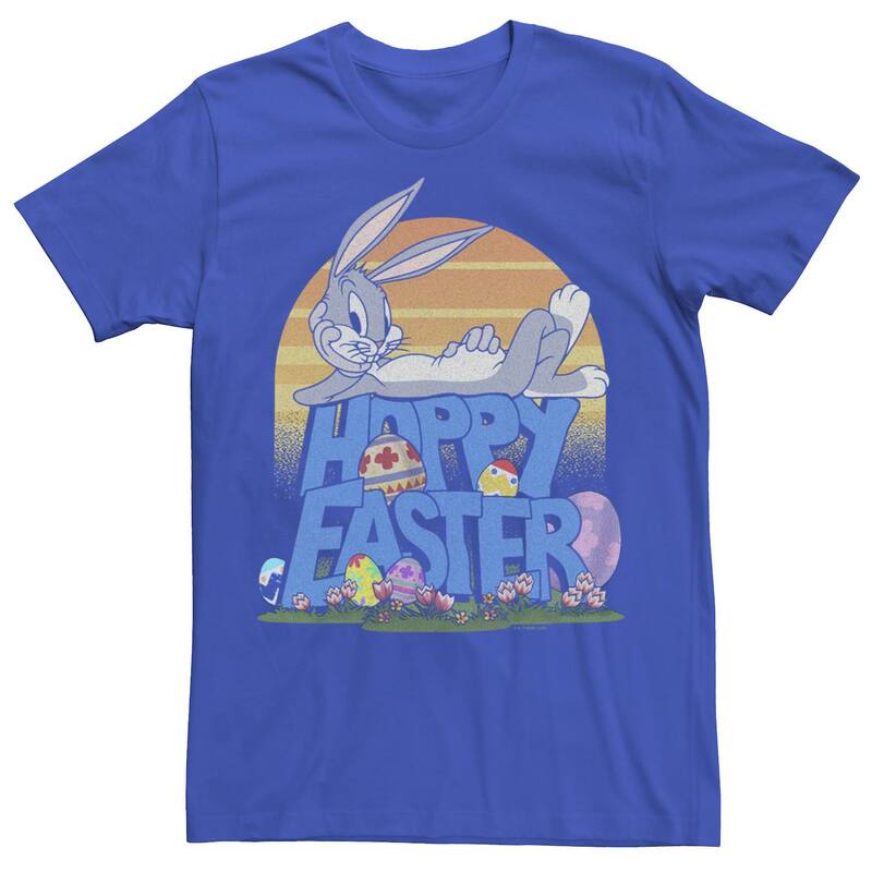 アニメキャラクター レディース トップス Tシャツ Licensed Character Men's Looney Tunes Bugs Bunny Happy Easter Tee Royal