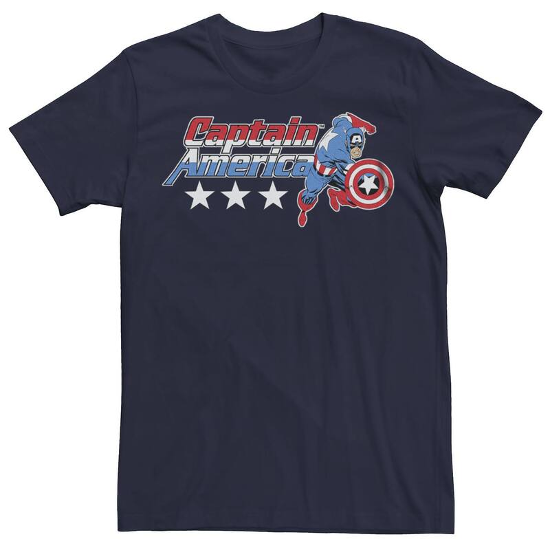 アニメキャラクター レディース トップス Tシャツ キャップ グラフィック Licensed Character Men's Captain America USA Colors Graphic Tee Navy ネイビー