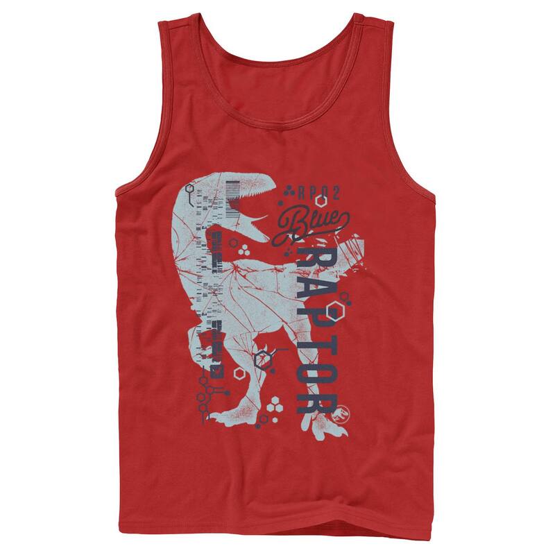 アニメキャラクター レディース トップス Tシャツ Licensed Character Men's Jurassic World Two Blue Raptor DNA Code Silhouette Tank Top Red レッド