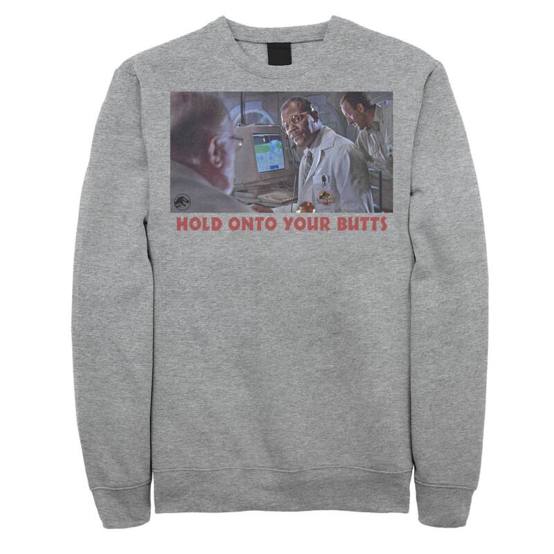アニメキャラクター レディース トップス Tシャツ スウェット Licensed Character Men's Jurassic Park Doctoray Arnold Hold Onto Your Butts Photo Sweatshirt Athletic Heather ヘザー