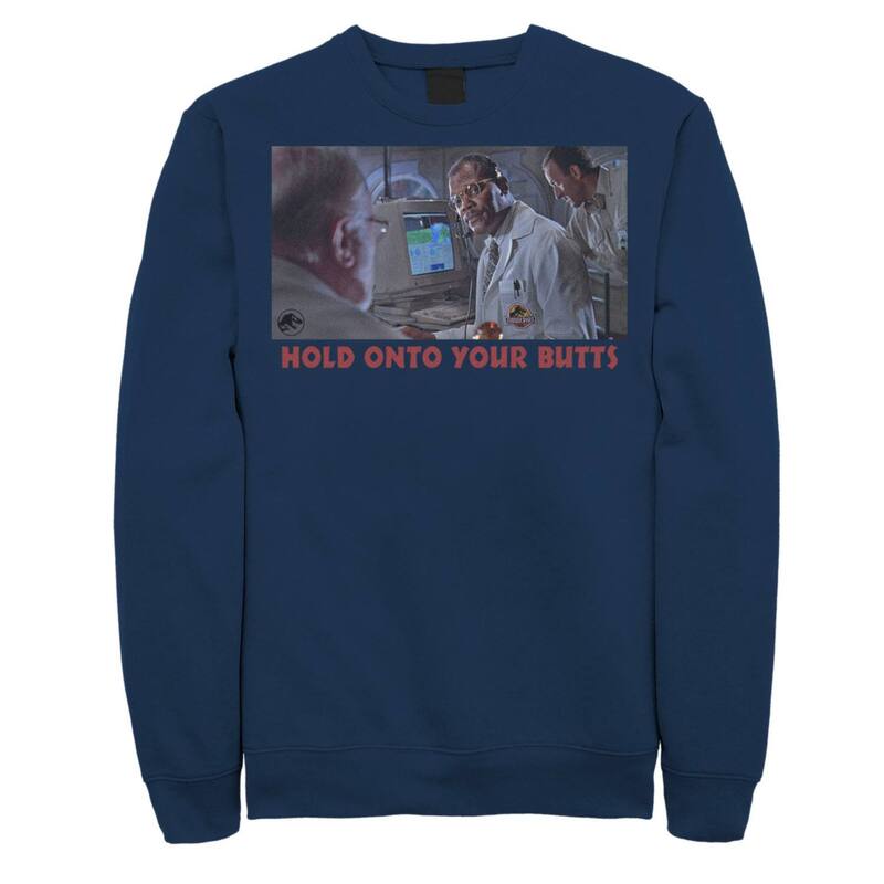 アニメ文字記号 レディース トップス プルオーバー 汗水 Licensed Character Men\u0027s Jurassic Park Doctoray Arnold Hold Onto Your Butts Photo Sweatshirt Navy 米国海軍