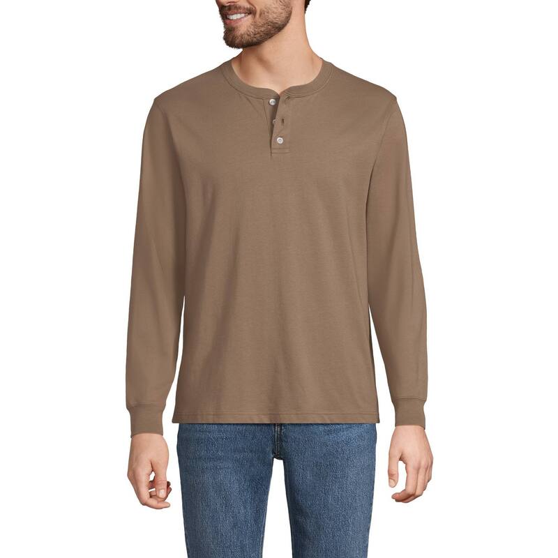 ランズエンド レディース トップス Tシャツ Men's Lands' End Super-T Henley Dark Jute Brown ブラウン