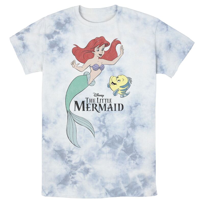 ディズニー レディース トップス Tシャツ Men's Disney The Little Mermaid Ariel & Flounder Portrait Bomabrd Wash Tee White Blue ホワイト|ReVida 店