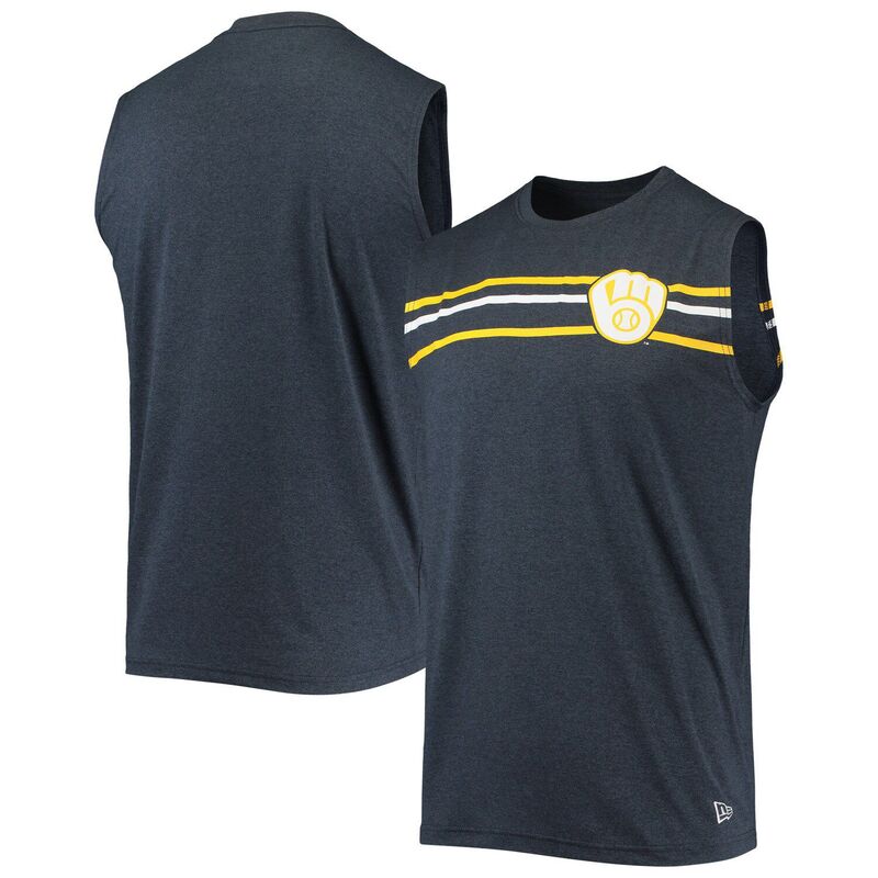 ニューエラ レディース トップス Tシャツ Men's New Era Heathered Navy Milwaukee Brewers Muscle Tank Top Brw Navy ネイビー