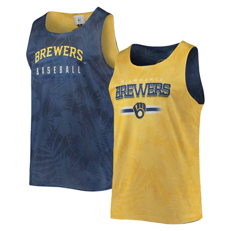 アンブランデッド レディース トップス プルオーバー 御花柄 メッシュ 御花 Unbranded Men\u0027s FOCO Navy/Gold Milwaukee Brewers Floral Reversible Mesh Tank Top Brw Navy 米国海軍