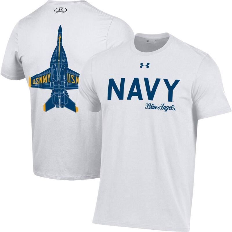 アンダーアーマー レディース トップス ティーシャツ Men\u0027s Under Armour White Navy Midshipmen Blue Angels T-Shirt Nvy White 白いこと レディースファッション-Tシャツ・カットソー