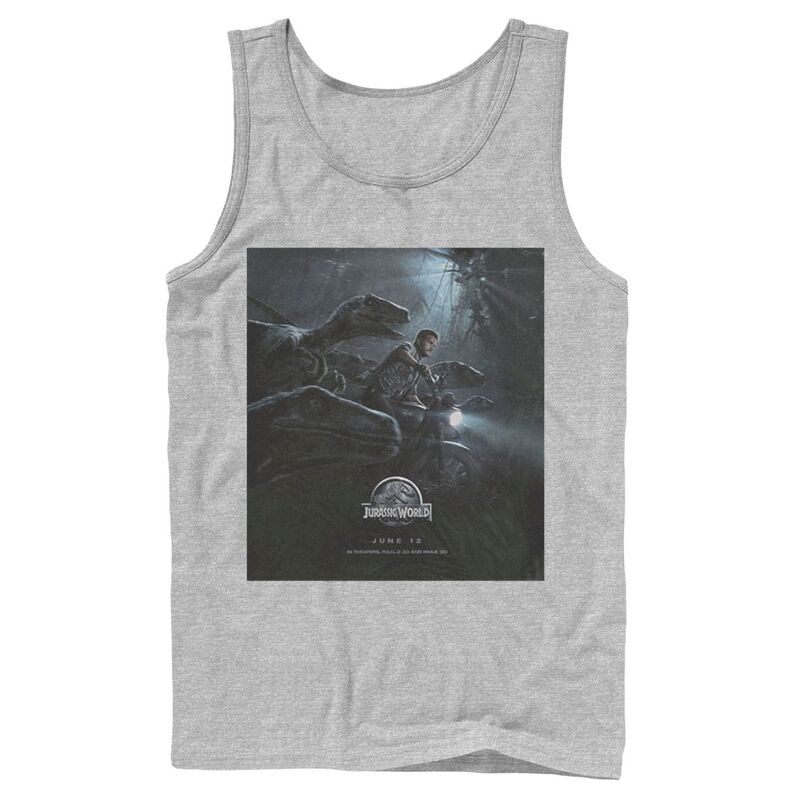 アニメキャラクター レディース トップス Tシャツ Licensed Character Men's Jurassic World Owen Ride Raptor Movie Poster Tank Top Athletic Heather ヘザー