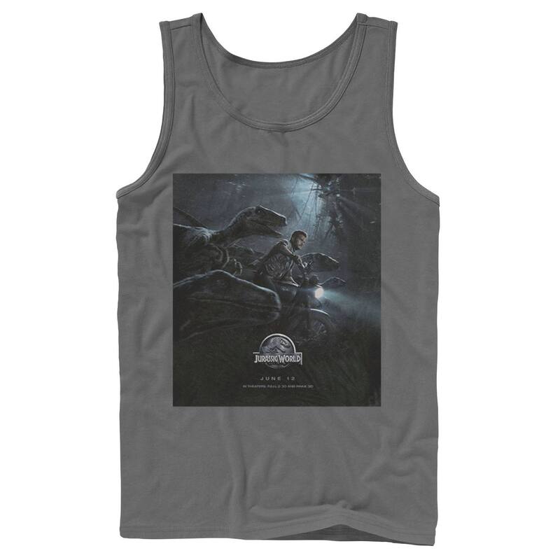 アニメキャラクター レディース トップス Tシャツ Licensed Character Men's Jurassic World Owen Ride Raptor Movie Poster Tank Top Charcoal チャコール｜ReVida 店 8,480円