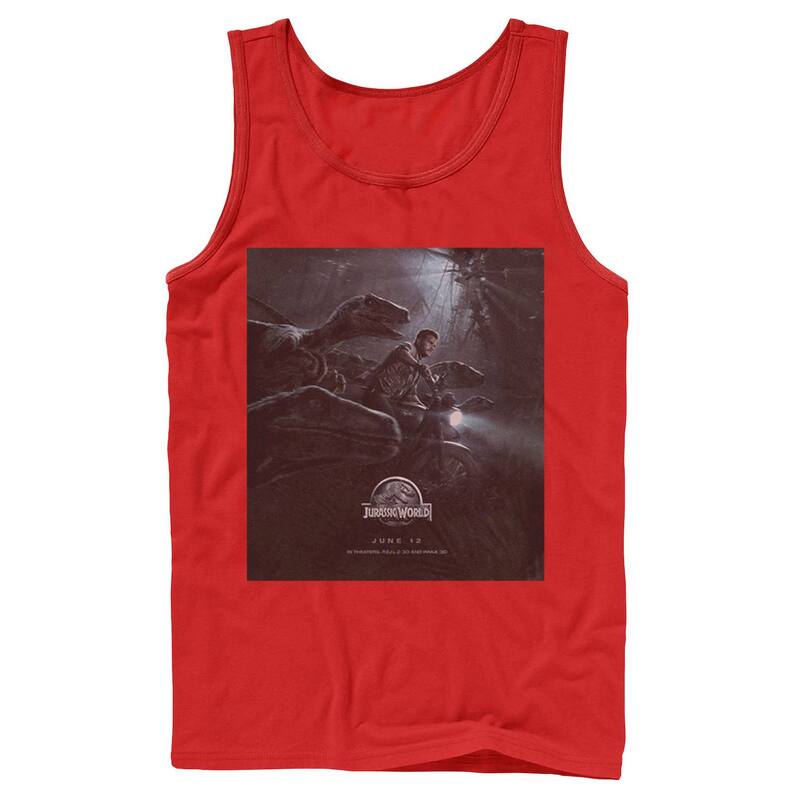 アニメキャラクター レディース トップス Tシャツ Licensed Character Men's Jurassic World Owen Ride Raptor Movie Poster Tank Top Red レッド｜ReVida 店 8,480円