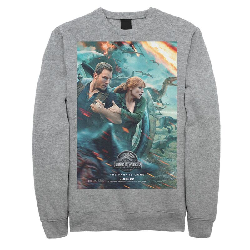 アニメキャラクター レディース トップス Tシャツ スウェット Licensed Character Men's Jurassic World Twowen Claire Movie Poster Sweatshirt Athletic Heather ヘザー｜ReVida 店