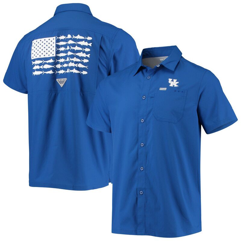 アンブランデッド レディース トップス Tシャツ Unbranded Men's Columbia PFG Royal Kentucky Wildcatslack Tide Camp Button-Up Shirt Ken Blue ブルー