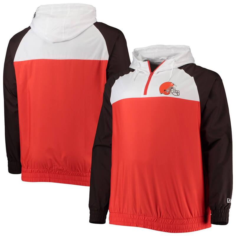 【送料無料】 ニューエラ レディース ジャケット・ブルゾン アウター Men's New Era Orange/Brown Cleveland Browns Big & Tall League Raglan Quarter-Zip Hoodie Brn Orange