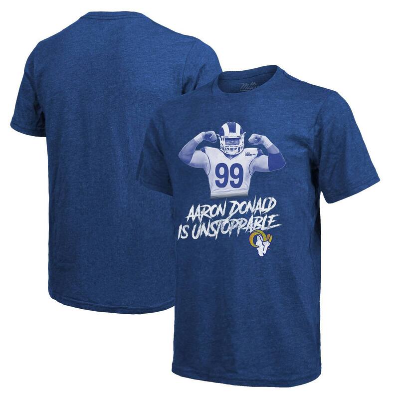 マジェスティック レディース トップス Tシャツ Men's Majestic Threads Aaron Donald Royalos Angeles Rams Tri-Blend Player T-Shirt Lar Blue ブルー