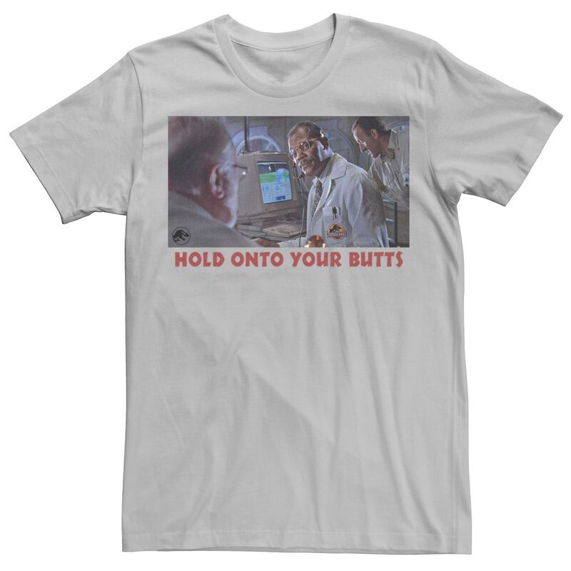 アニメキャラクター レディース トップス Tシャツ Licensed Character Men's Jurassic Park Hold Onto Your Butts Photo Tee Silver シルバー