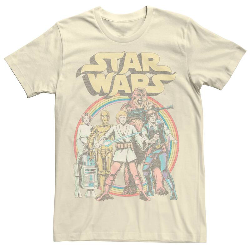 スター ウォーズ レディース トップス Tシャツ ロゴ Men'star Wars Rainbow Retro Group Logo Tee Natural