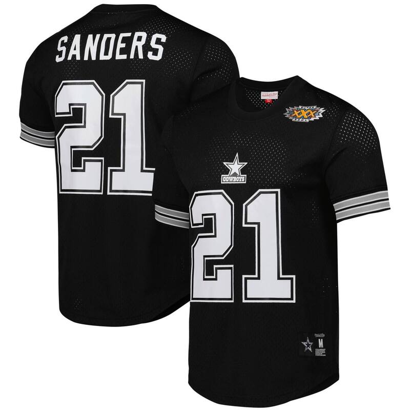 ミッチェル&ネス レディース トップス Tシャツ メッシュ Men's Mitchell & Ness Deion Sanders Black Dallas Cowboys Retired Player Name & Number Mesh Top Cow Black ブラック