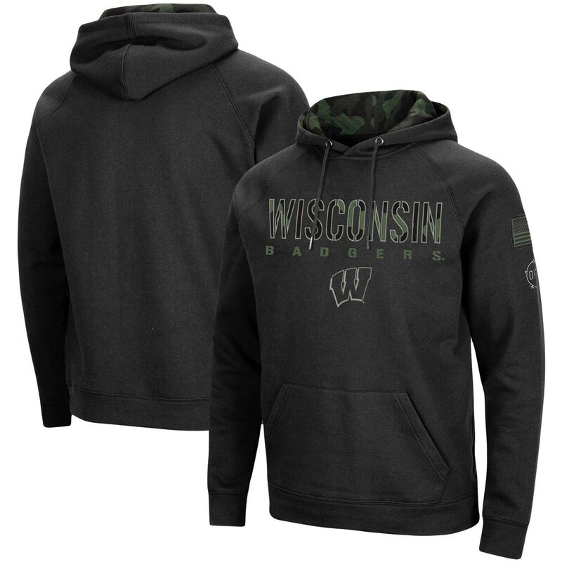 コロシアム レディース トップス Tシャツ パーカー Men's Colosseum Black Wisconsin Badgers OHT Military Appreciation Camo Pullover Hoodie Wis Black ブラック