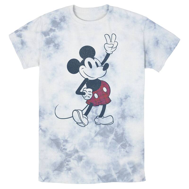 ウォルトディズニー レディース トップス ティーシャツ 遊撃手ズボン下 Men\u0027s Disney Mickey And Friends Mickey Mouse Plaid Shorts Wash Tee White Blue 白いこと レディースファッション-Tシャツ・カットソー-トップス