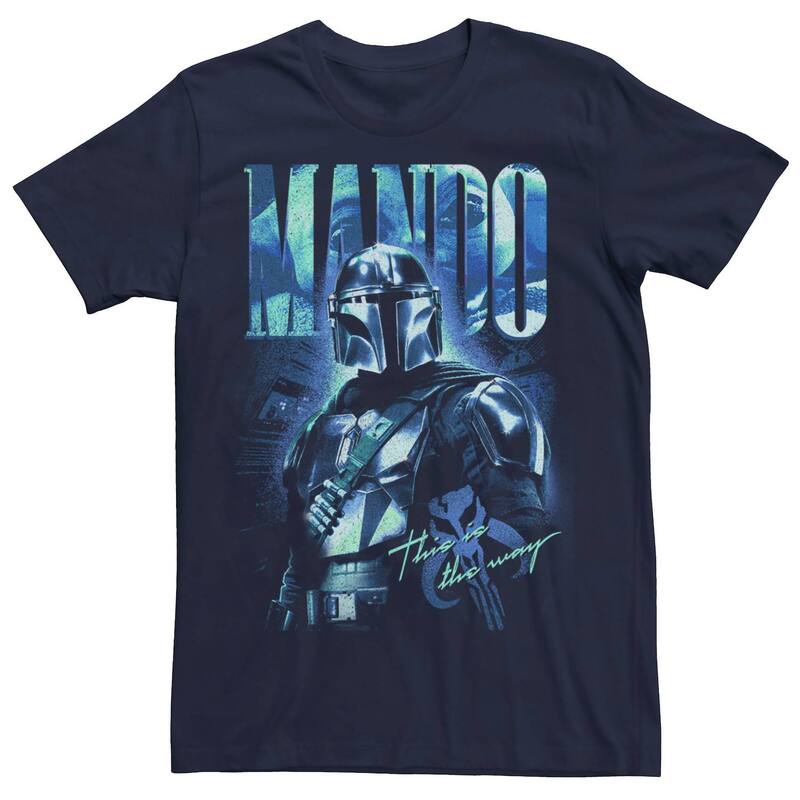 アニメキャラクター レディース トップス Tシャツ Licensed Character Men'star Wars The Mandalorioan Big Mando Glow Poster Tee Navy ネイビー