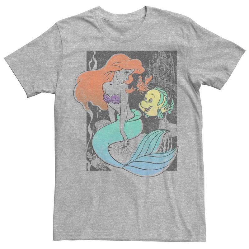 ディズニー レディース トップス Tシャツ Disney's The Little Mermaid Happy Ariel Sebastian Flounder Men's Tee Athletic Heather ヘザー