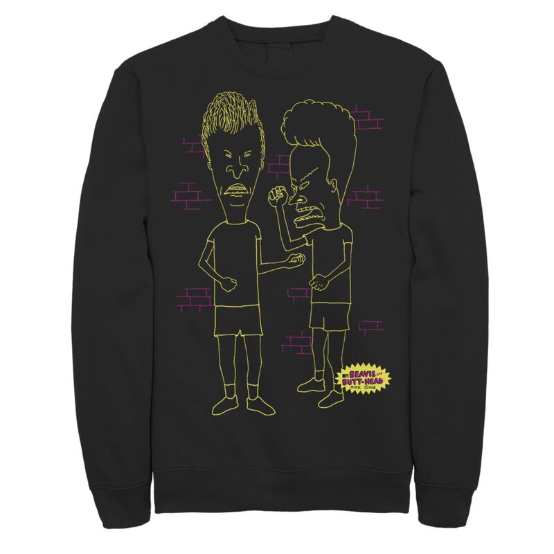 アニメキャラクター レディース トップス Tシャツ スウェット Licensed Character Men's Beavis & Butthead Neon Outline Sweatshirt Black ブラック