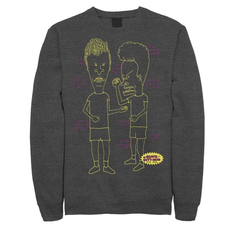 アニメキャラクター レディース トップス Tシャツ スウェット Licensed Character Men's Beavis & Butthead Neon Outline Sweatshirt Charcoal Heather チャコール