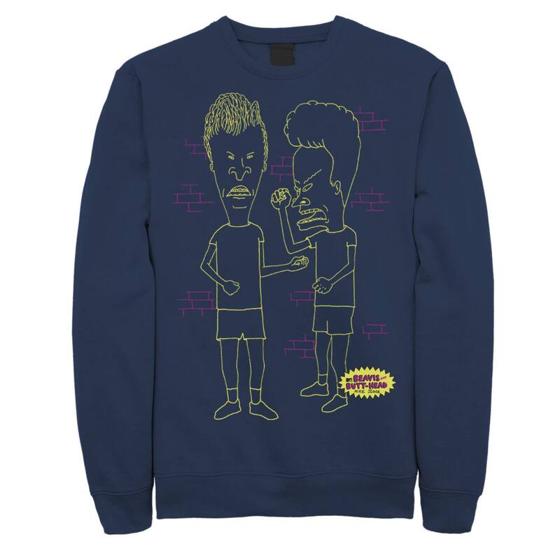 アニメキャラクター レディース トップス Tシャツ スウェット Licensed Character Men's Beavis & Butthead Neon Outline Sweatshirt Navy ネイビー