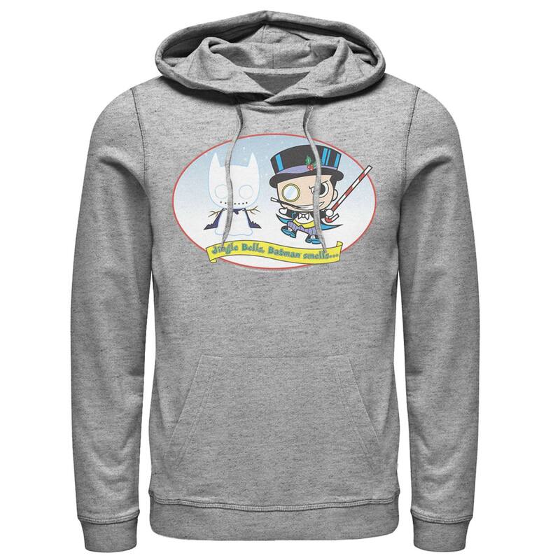 アニメ文字記号 レディース トップス プルオーバー パーカー Licensed Character Men\u0027s DComics The Penguin Jingle Bells Batman Smells Christmas Hoodie Athletic Heather ギョリュウモドキ