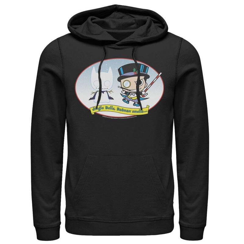 アニメ文字記号 レディース トップス プルオーバー パーカー Licensed Character Men\u0027s DComics The Penguin Jingle Bells Batman Smells Christmas Hoodie Black 黒いこと