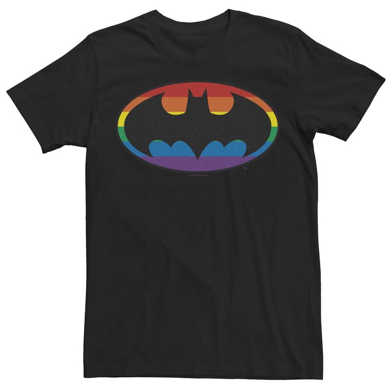 アニメキャラクター レディース トップス Tシャツ ロゴ Licensed Character Men's Batman Rainbow Striped Logo Tee Black ブラック
