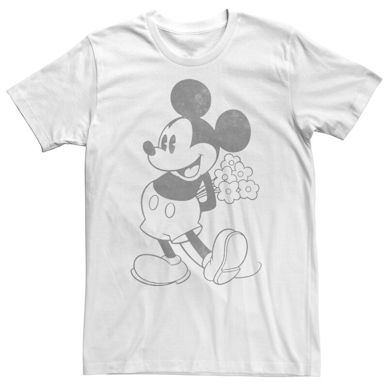 ディズニー レディース トップス Tシャツ ヴィンテージ Disney's Mickey Mouse Men's Holding Flowers Vintage Portraitee White ホワイト