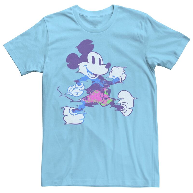 ディズニー レディース トップス Tシャツ ショートパンツ Disney's Mickey Mouse Wavy Neon Shorts Men's Tee Light Blue ブルー