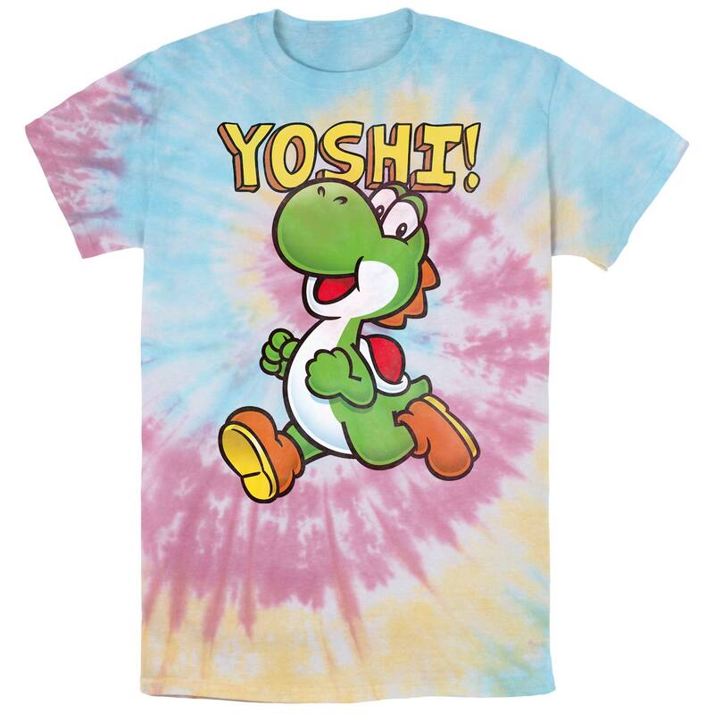 アニメキャラクター レディース トップス Tシャツ グラフィック Licensed Character Men's Nintendo Super Mario Yoshi Running Tie Dye Graphic Tee Blue Pink Light Yellow ブルー｜ReVida 店
