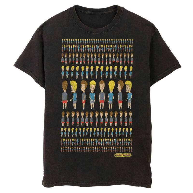 アニメキャラクター レディース トップス Tシャツ グラフィック Licensed Character Men's Beavis And Butt-Head Multi Side Pattern Wash Graphic Tee Black ブラック