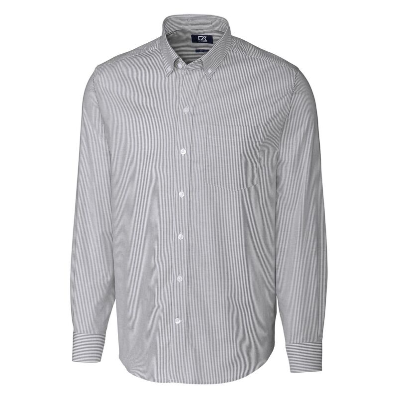 カッターアンドバック レディース トップス Tシャツ オックスフォード Cutter & Buck Stretch Oxford Stripe Mens Long Sleeve Dresshirt Charcoal チャコール｜ReVida 店