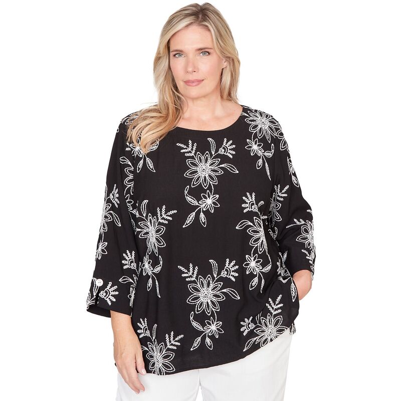 アルフレッド ダナー レディース トップス シャツ フラワー柄 プラスサイズ 刺繍 フラワー Plusize Alfredunner Tossed Floral Embroidered Top Black ブラック