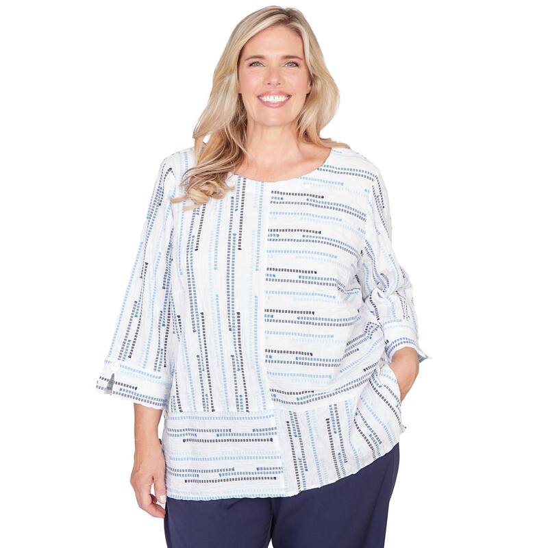 アルフレッド ダナー レディース トップス シャツ プラスサイズ Plusize Alfredunner Spliced Jacquard Stripe Top Blue Multi ブルー