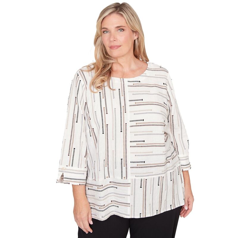 アルフレッド ダナー レディース トップス シャツ プラスサイズ Plusize Alfredunner Spliced Jacquard Stripe Top Tan Multi タン