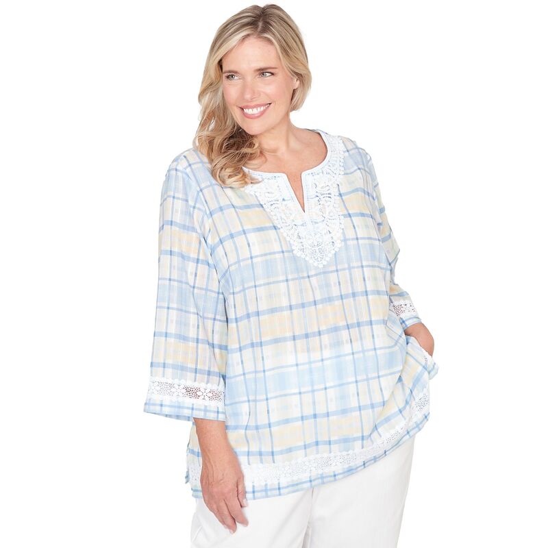 アルフレッド ダナー レディース トップス シャツ プラスサイズ レース Plusize Alfredunner Plaid Embellished Lace Top Blue Multi ブルー