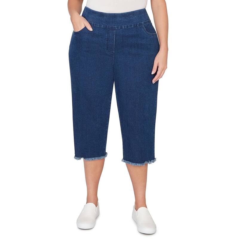 アルフレッド ダナー レディース ボトムス カジュアルパンツ プラスサイズ デニム キャップ フリンジ Plusize Alfredunner Super Stretch Denim Fringe Capri Pants Denim デニム｜ReVida 店