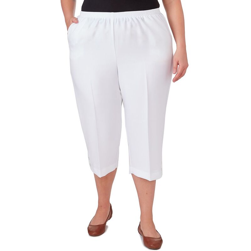 アルフレッド ダナー レディース ボトムス カジュアルパンツ プラスサイズ キャップ Plusize Alfredunner Button Hem Gathered Waistband Capris White ホワイト｜ReVida 店