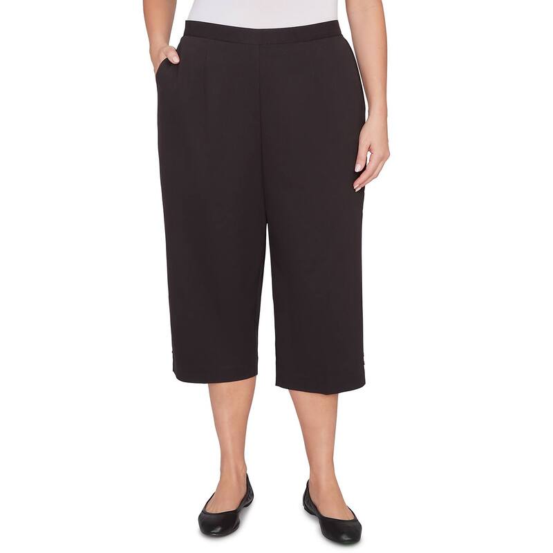 アルフレッド ダナー レディース ボトムス 心地好いズボン下 つけ加える大きさ 旗がしら Plusize Alfredunner Solid Twill Button Hem Capri Pants Black 黒いこと