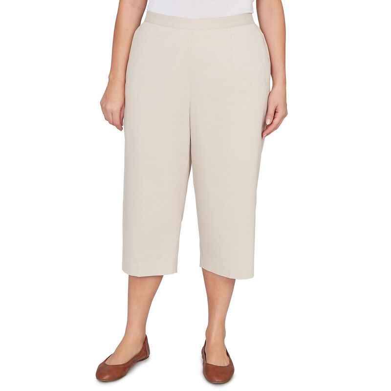アルフレッド ダナー レディース ボトムス 心地好いズボン下 つけ加える大きさ 旗がしら Plusize Alfredunner Solid Twill Button Hem Capri Pantstone 石ころ